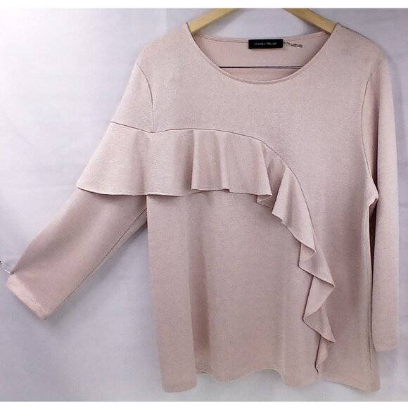 Ivanka Trump Powder Pink Silver Lurex Jersey Top Blouse with Ruffle Front EUC - Picture 4 of 7